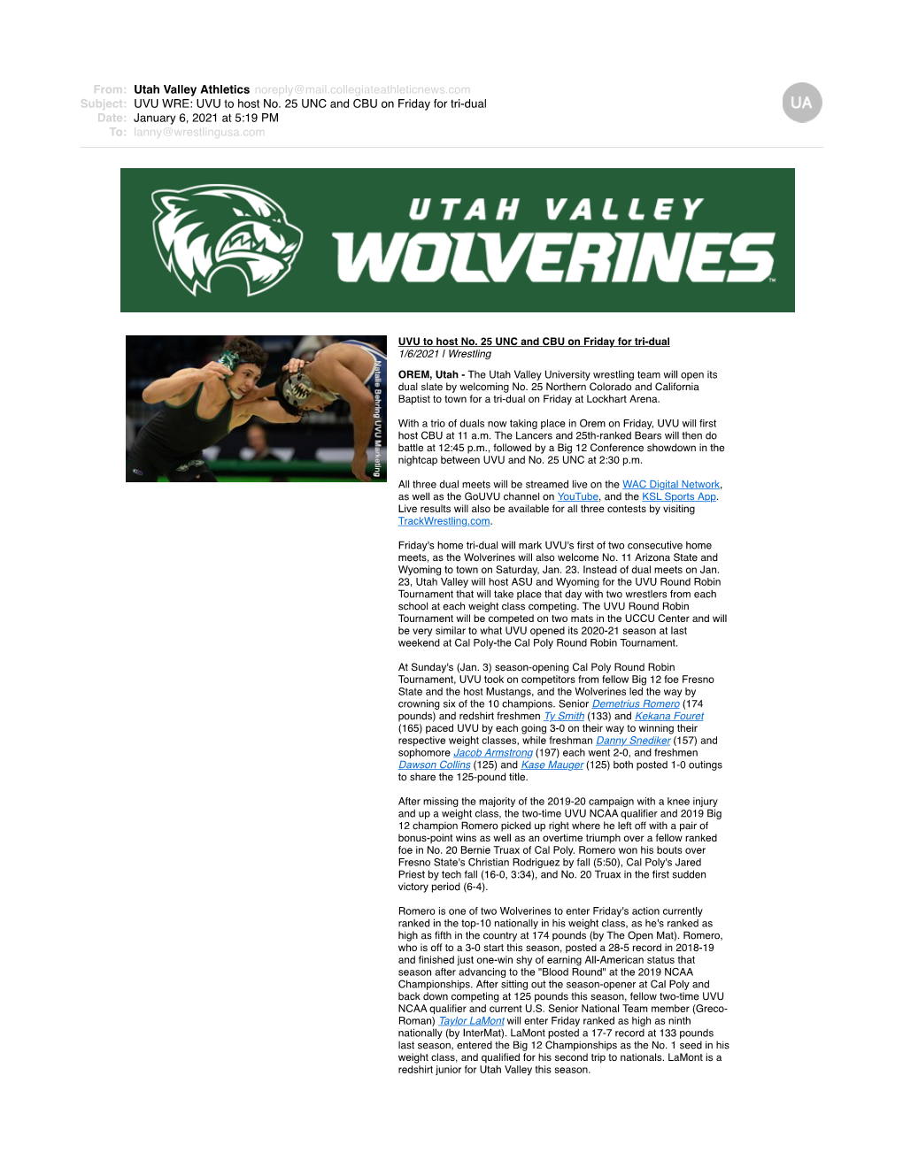 UVU WRE UVU to Host No 25 UNC and CBU on Friday for Tridual