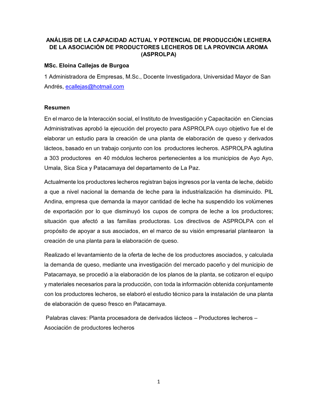 1 Análisis De La Capacidad Actual Y Potencial De Producción Lechera De La Asociación De Productores Lecheros De La Provincia