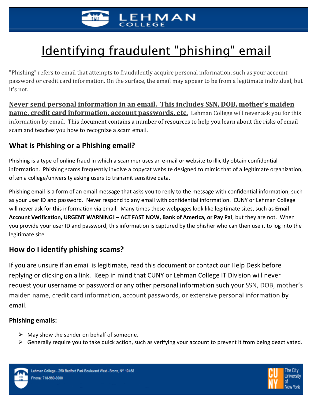 Identifying Fraudulent "Phishing" Email