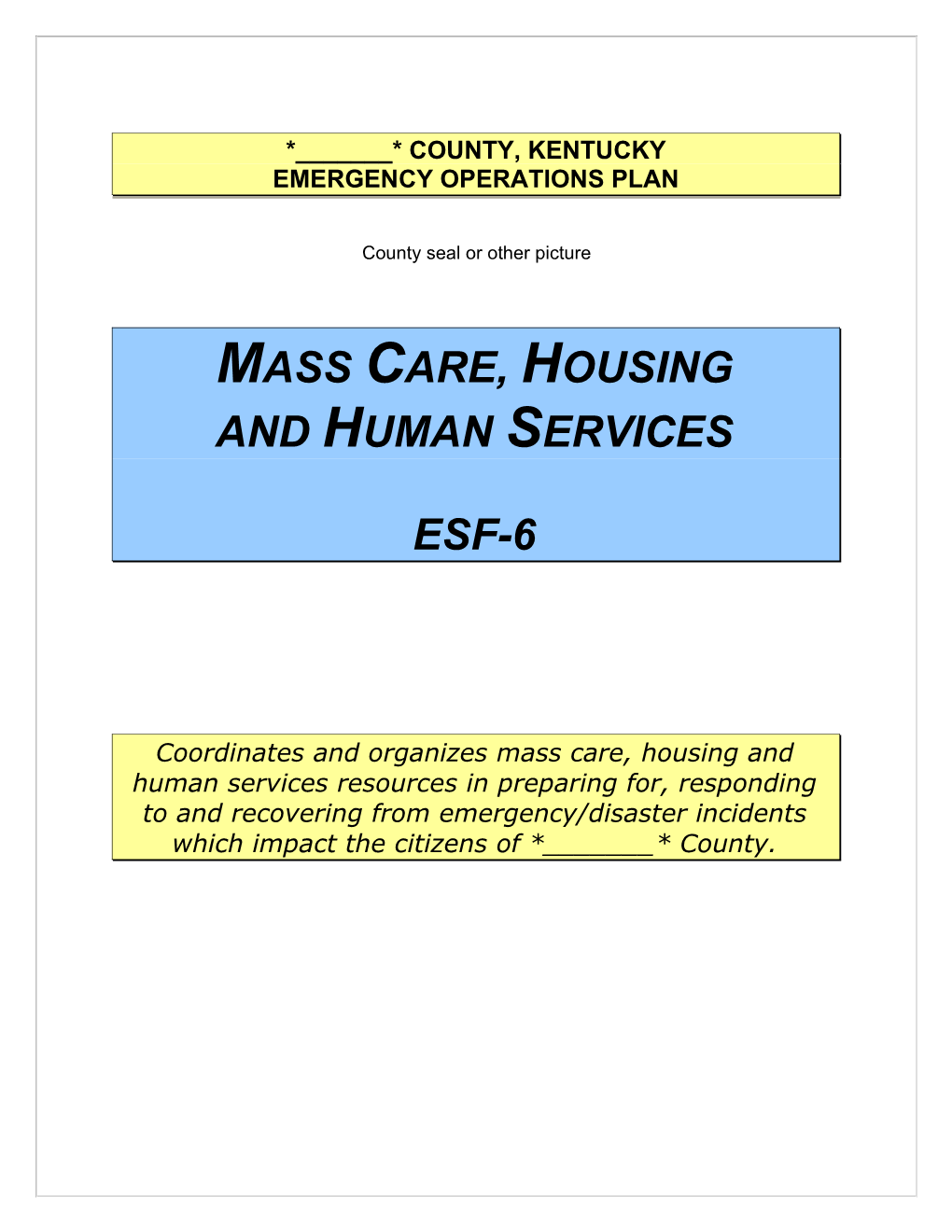 ESF 06 Mass Care, Housing, and Human Services