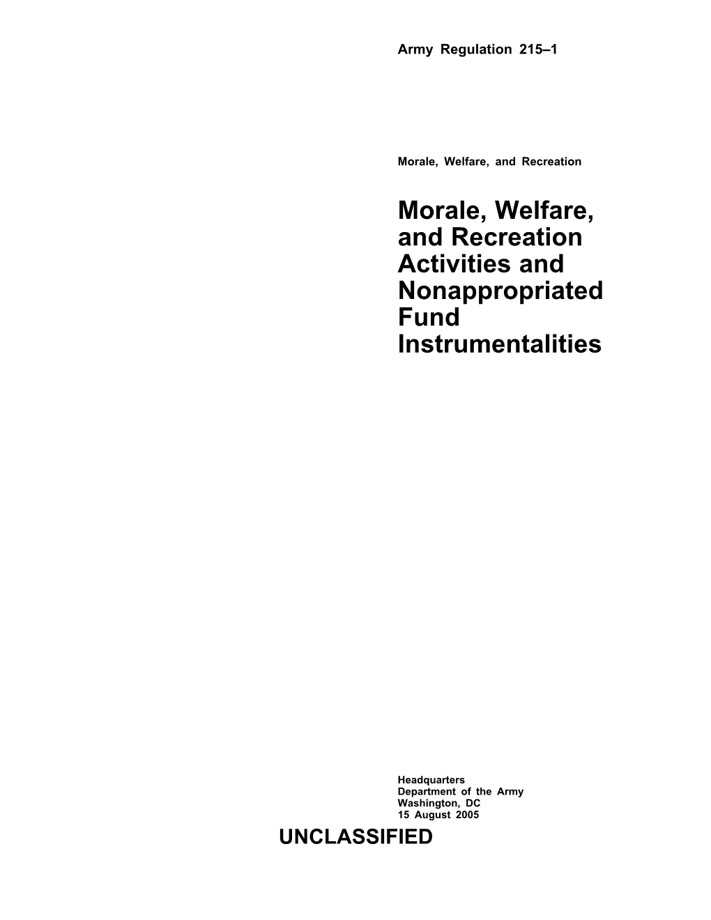 Morale, Welfare, and Recreation Activities and Nonappropriated Fund Instrumentalities
