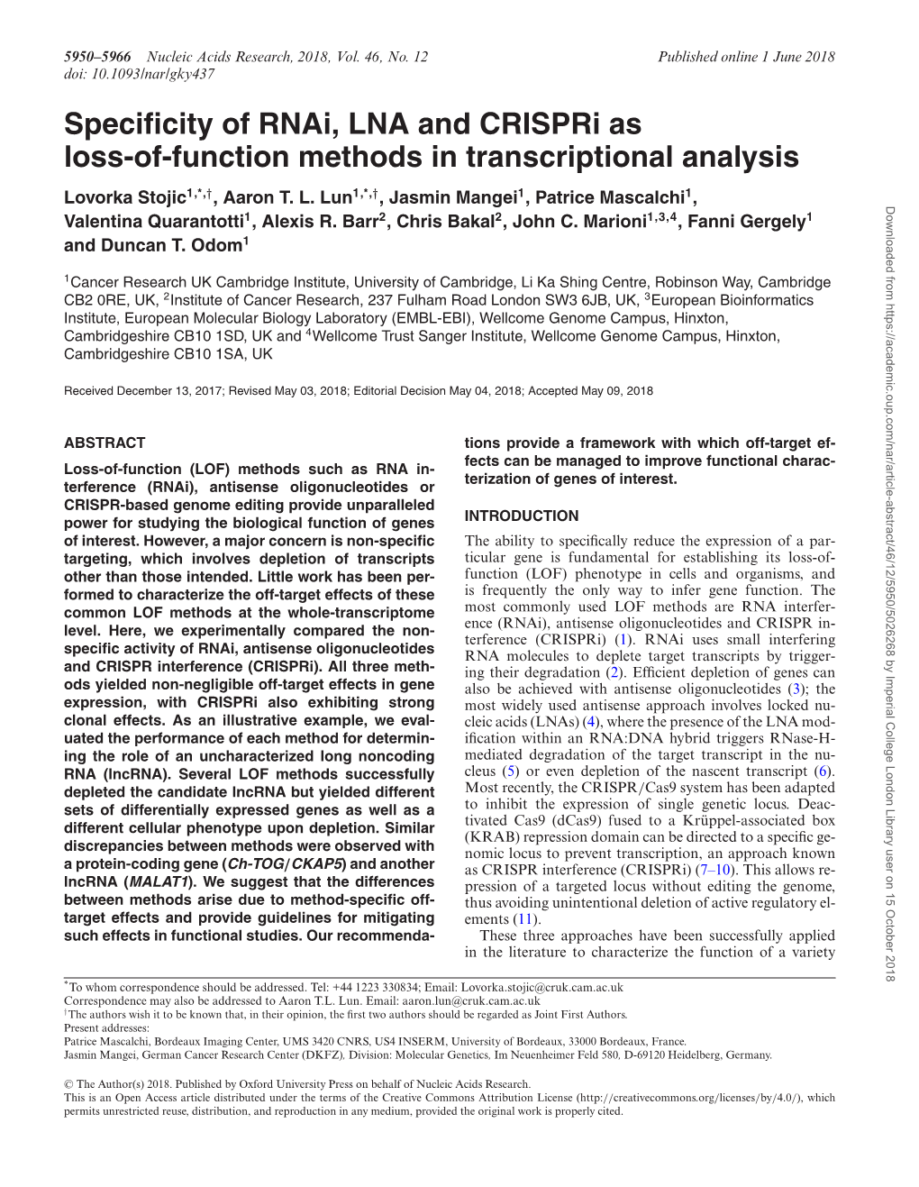 Specificity of Rnai, LNA and Crispri As Loss-Of-Function Methods In