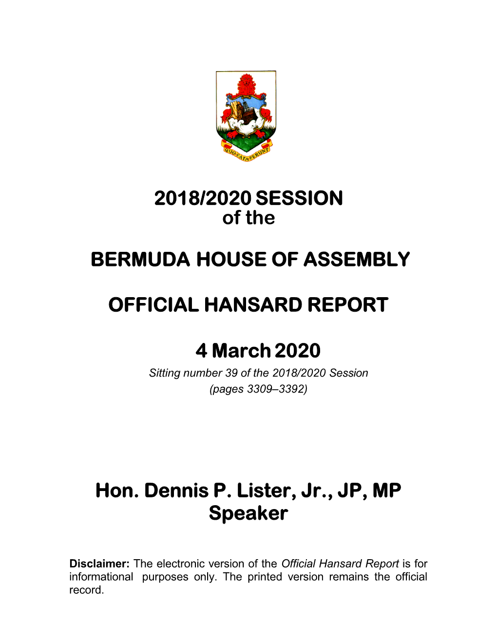 Official Hansard Report