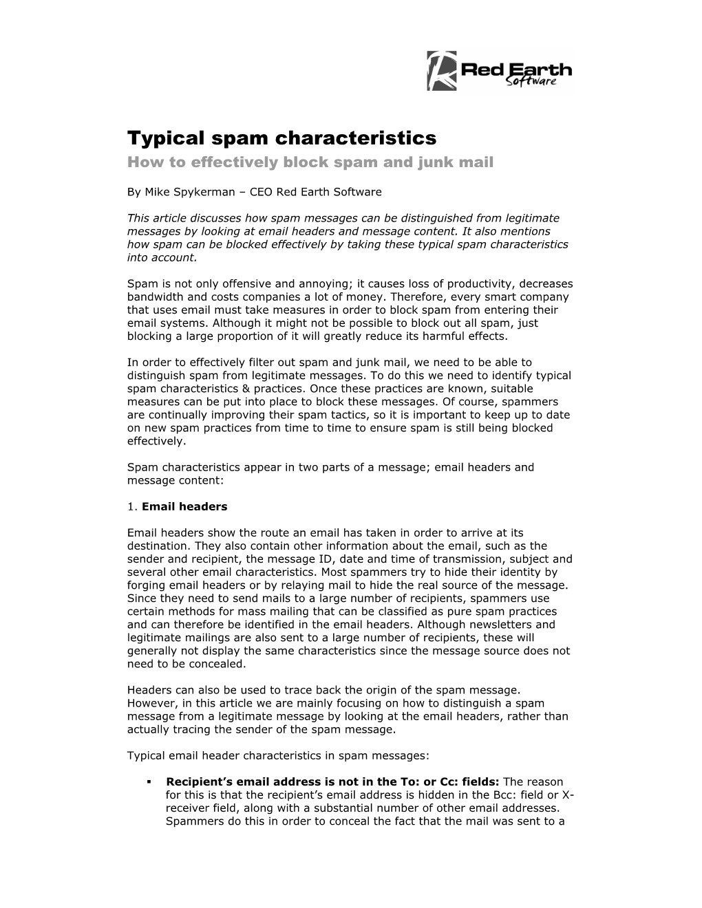 Typical Spam Characteristics How to Effectively Block Spam and Junk Mail