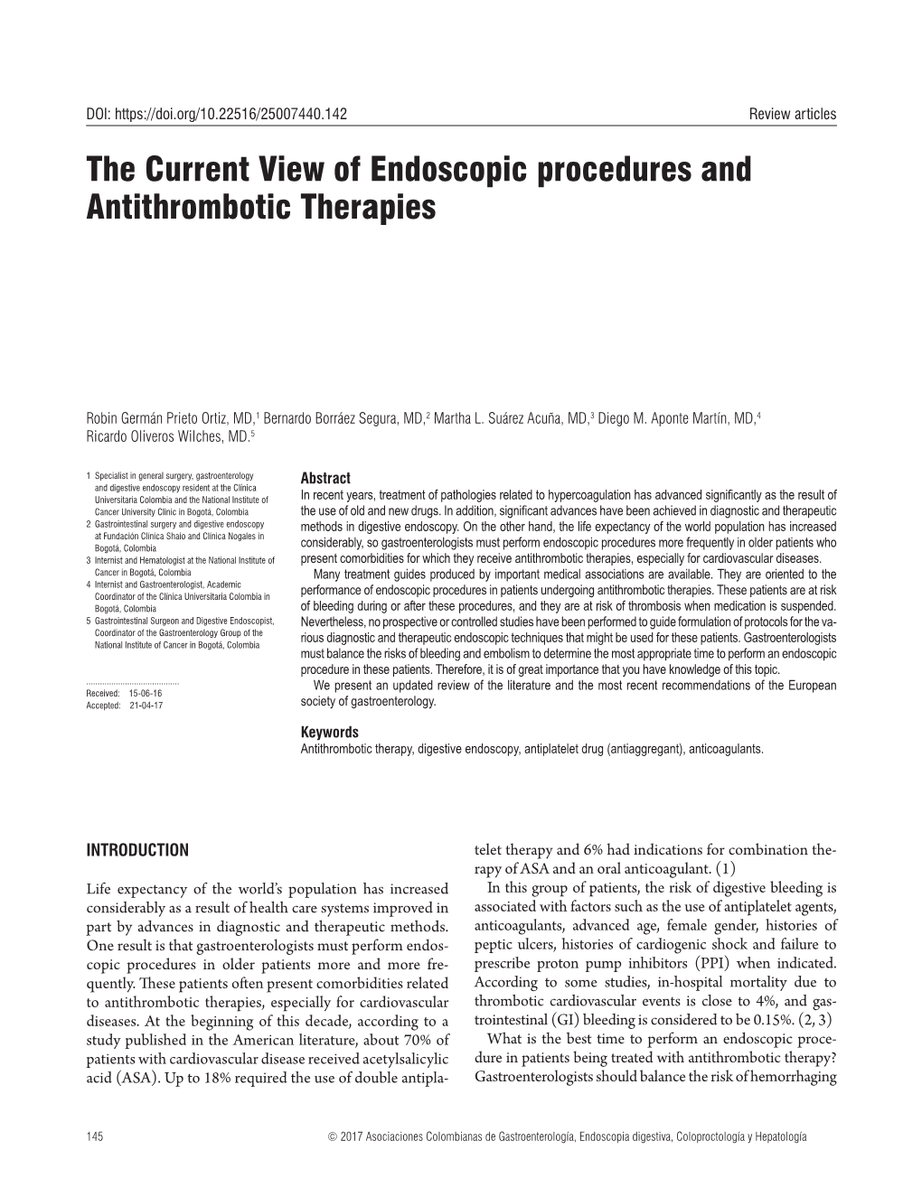 The Current View of Endoscopic Procedures and Antithrombotic Therapies