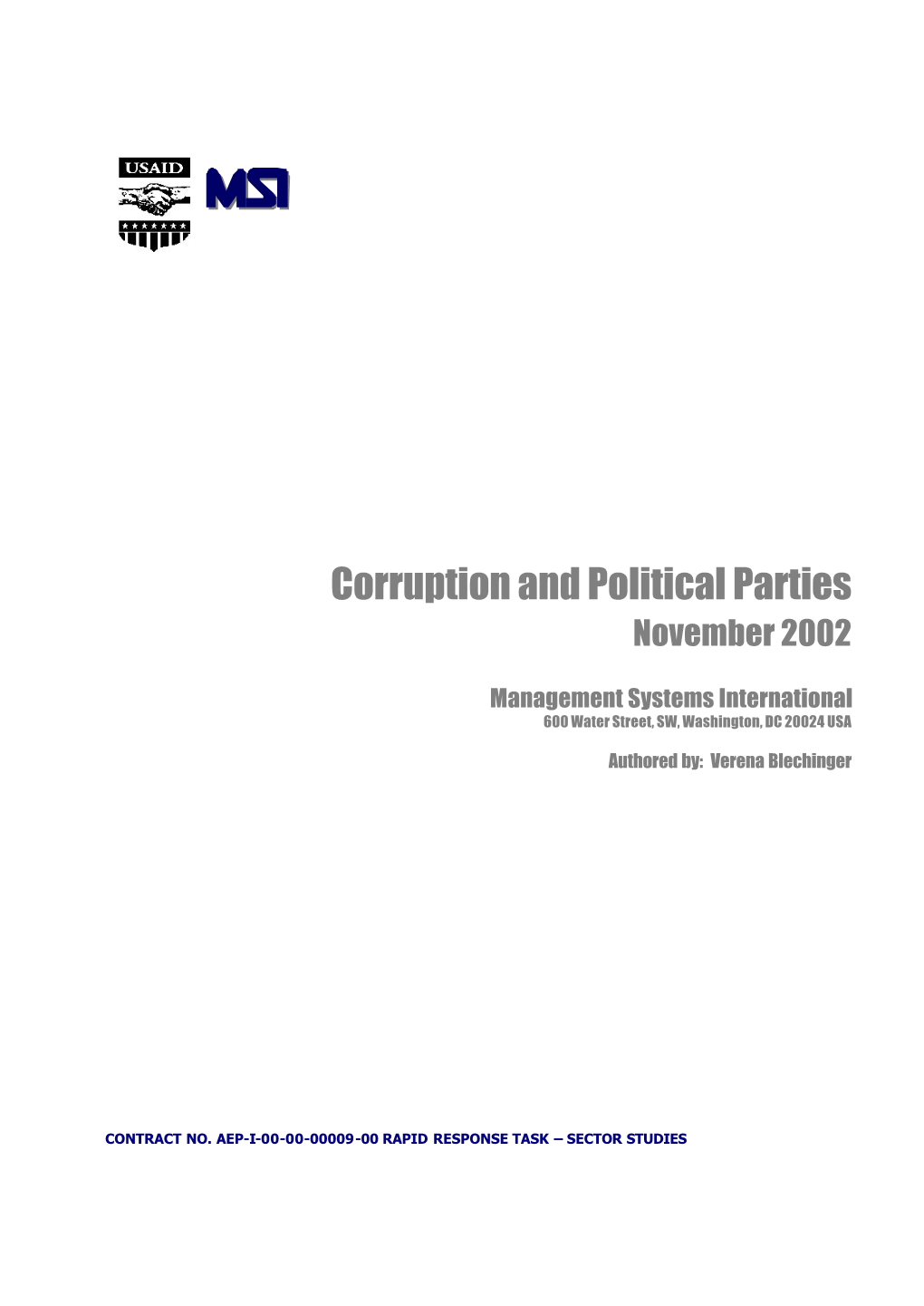 Corruption and Political Parties November 2002