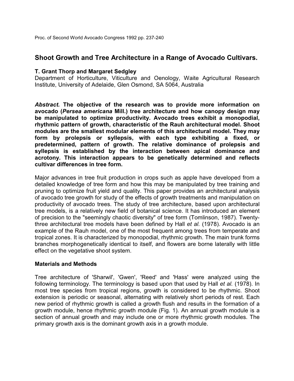 Shoot Growth and Tree Architecture in a Range of Avocado Cultivars