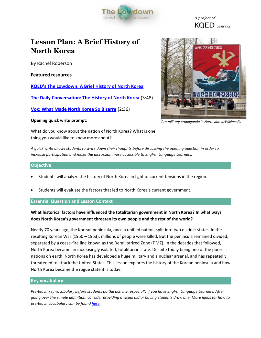 Lesson Plan: a Brief History of North Korea