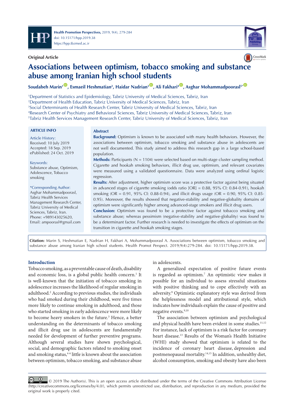 Associations Between Optimism, Tobacco Smoking and Substance