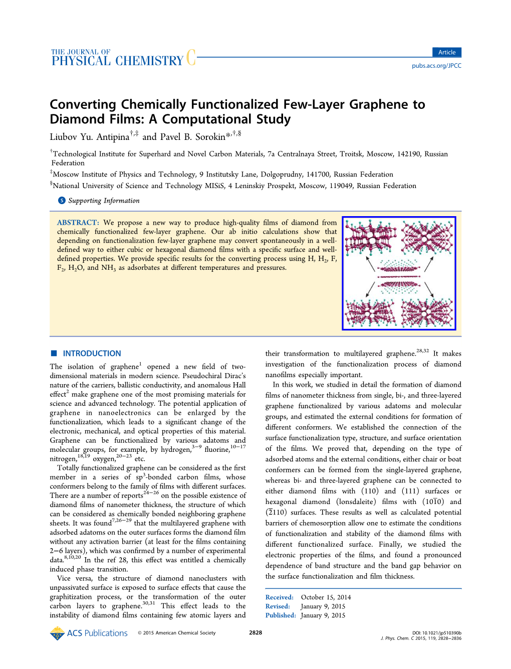 Converting Chemically Functionalized Few-Layer Graphene to Diamond Films: a Computational Study Liubov Yu