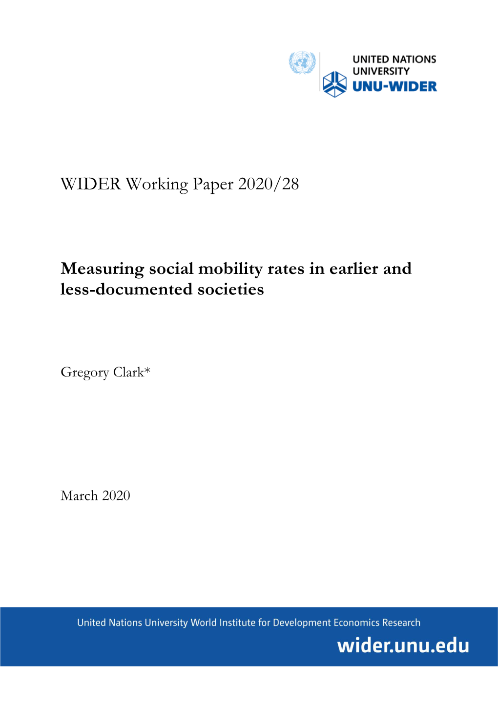 WIDER Working Paper 2020/28-Measuring Social Mobility