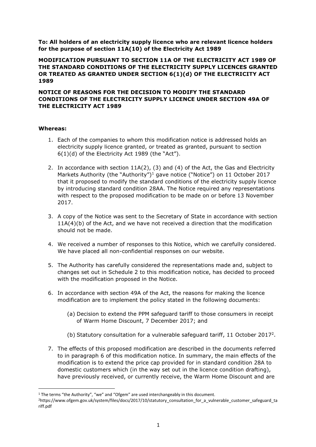 Modification Notice – Electricity Supply