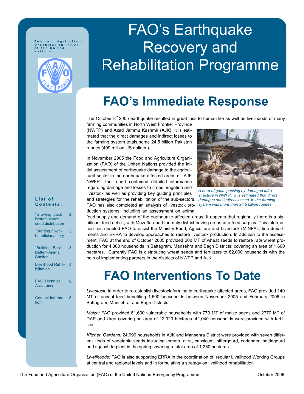 FAO's Earthquake Recovery and Rehabilitation Programme