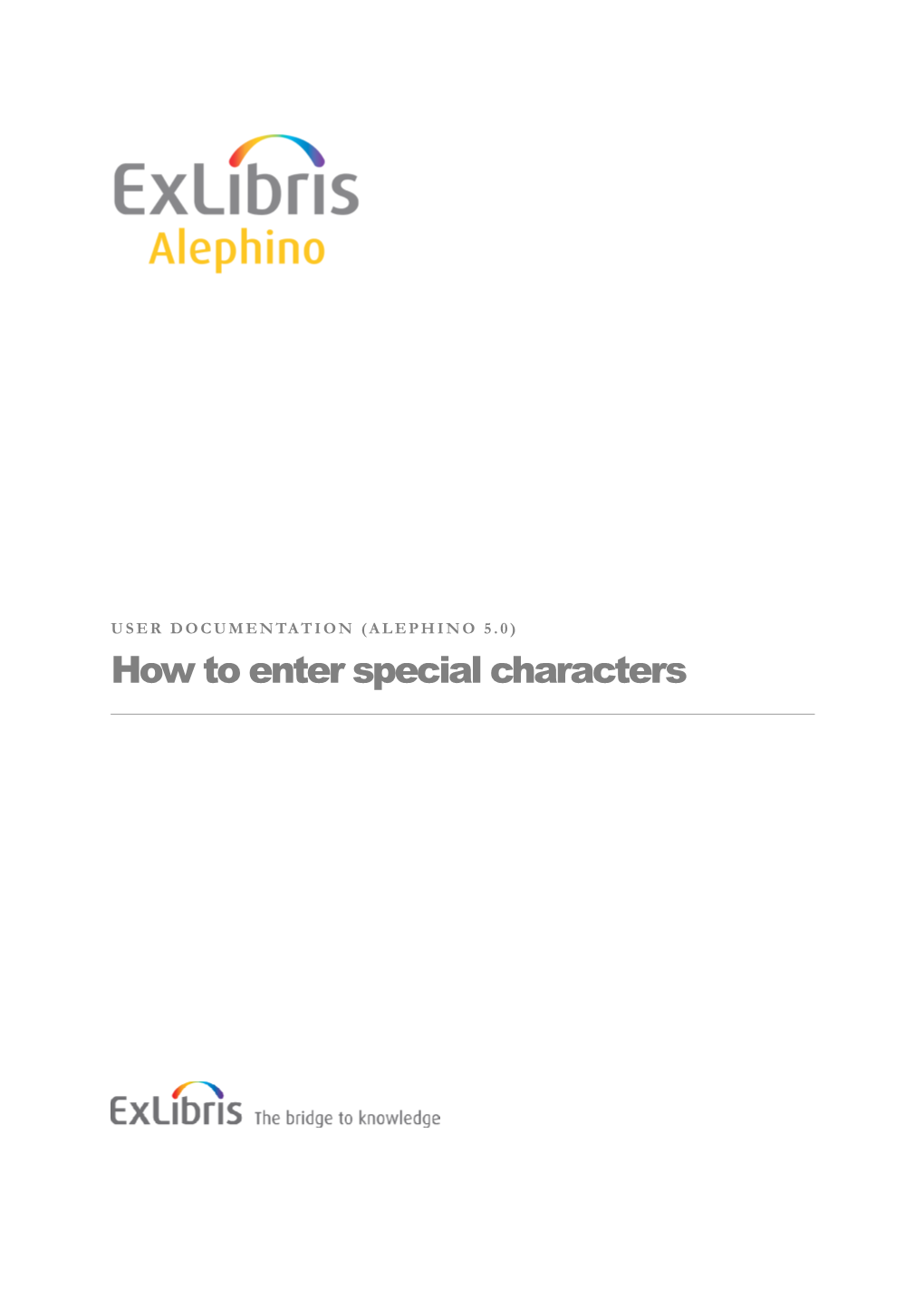 Special Characters TABLE of CONTENTS