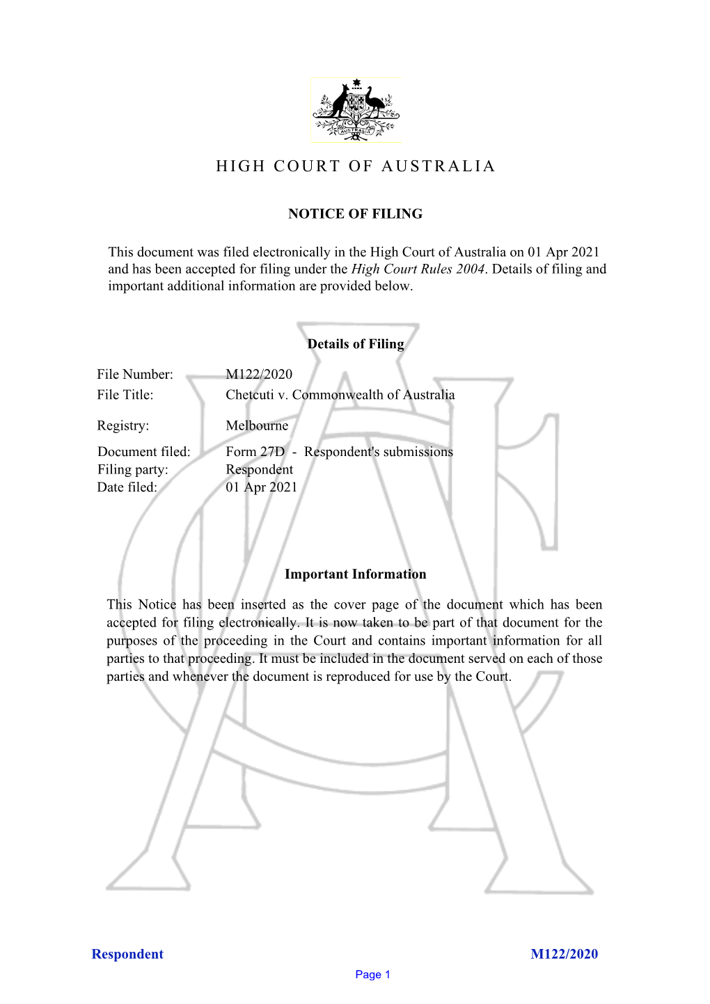 High Court of Australia Melbourne Registry