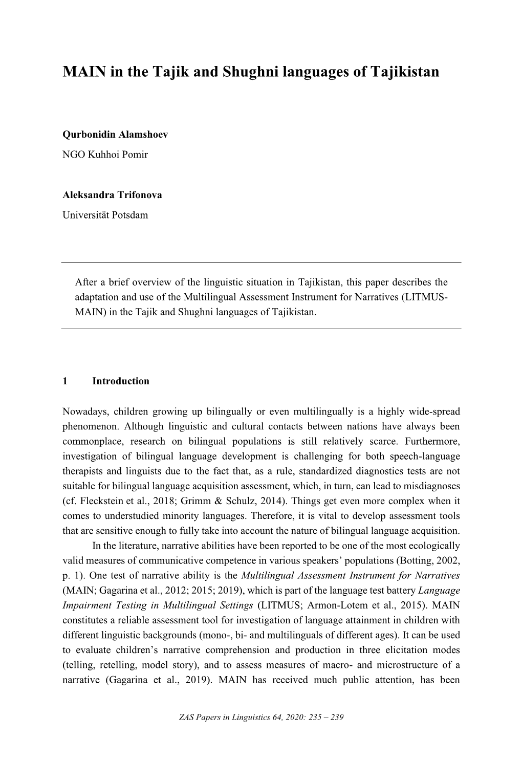 In the Tajik and Shughni Languages of Tajikistan