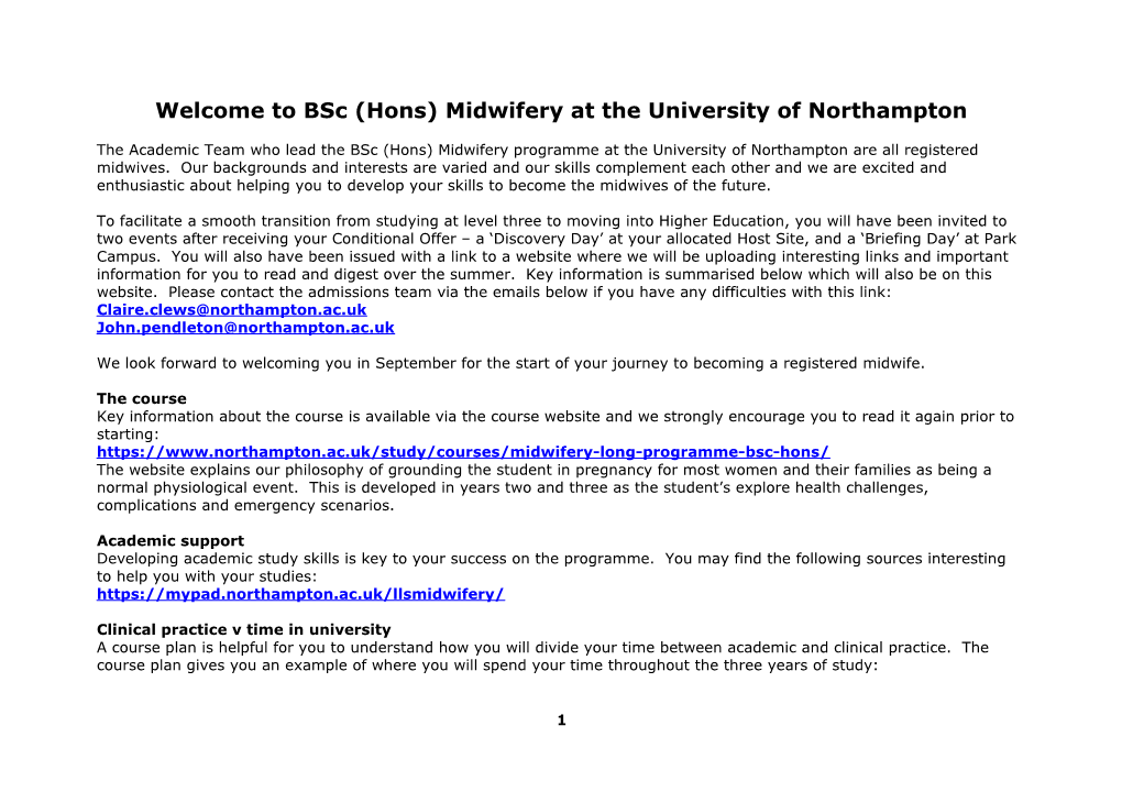 Welcome to Bsc (Hons) Midwifery at the University of Northampton