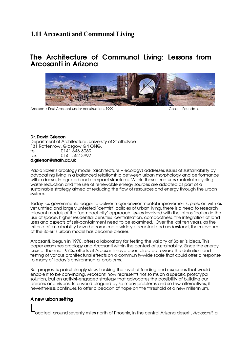 1.11 Arcosanti and Communal Living the Architecture of Communal Living