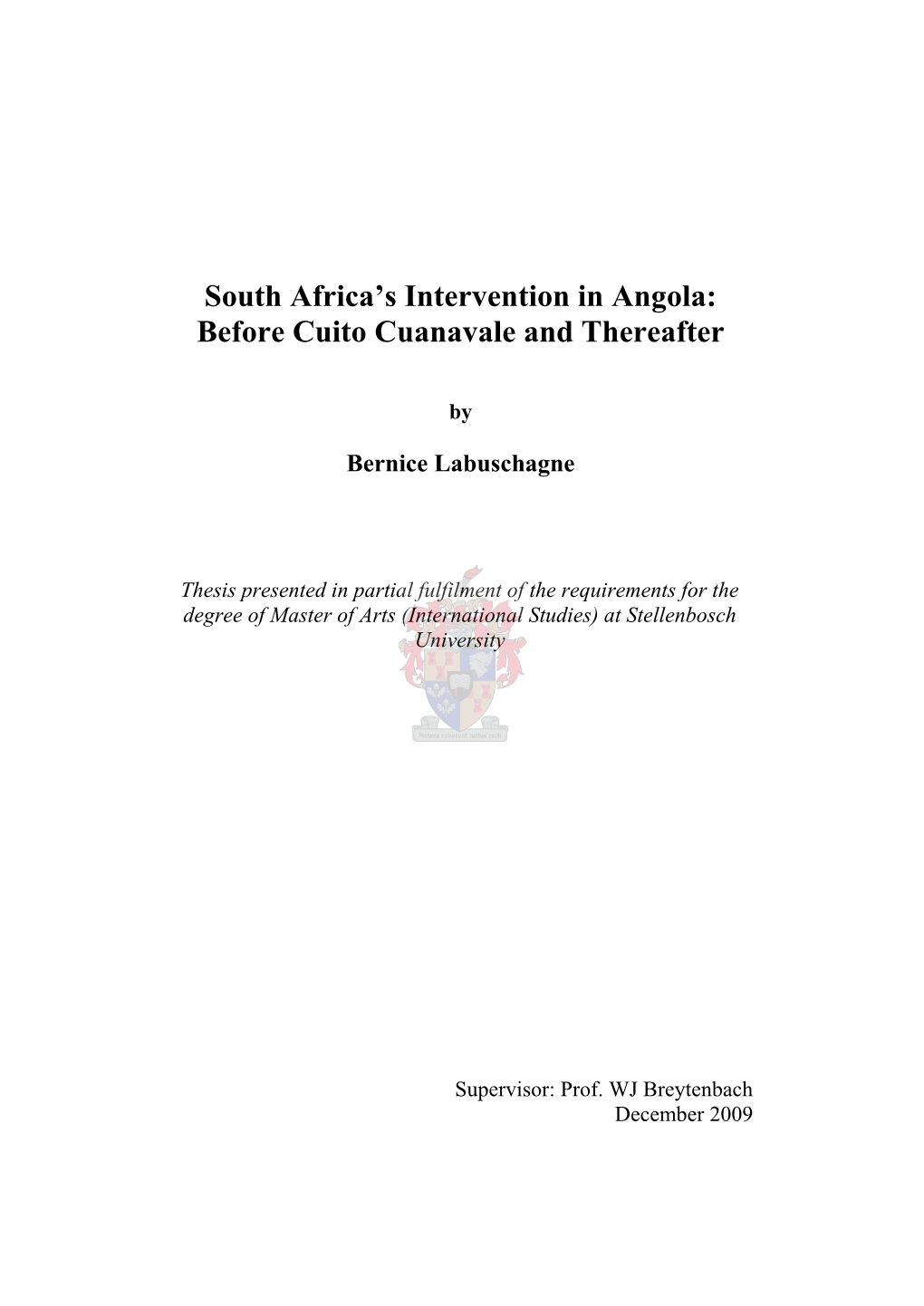 South Africa's Intervention in Angola