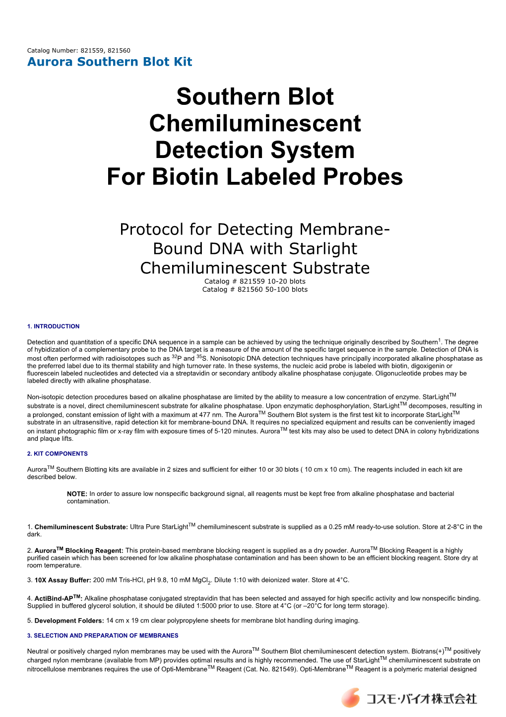 Southern Blot Chemiluminescent Detection System for Biotin