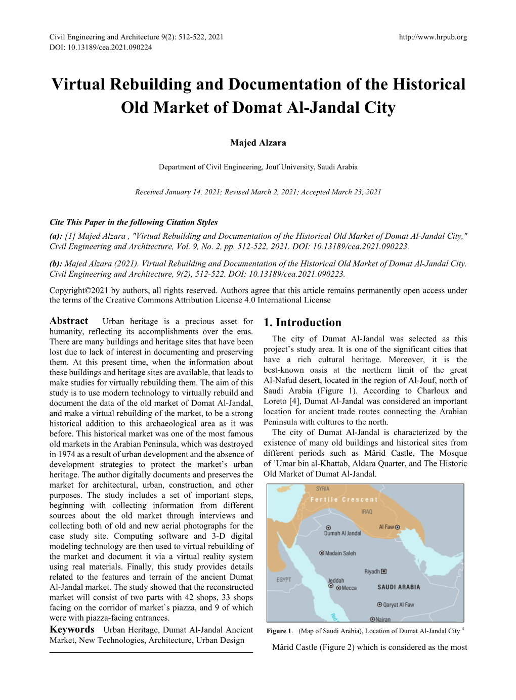 Virtual Rebuilding and Documentation of the Historical Old Market of Domat Al-Jandal City
