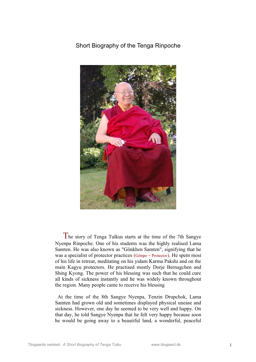 Short Biography of the Tenga Rinpoche