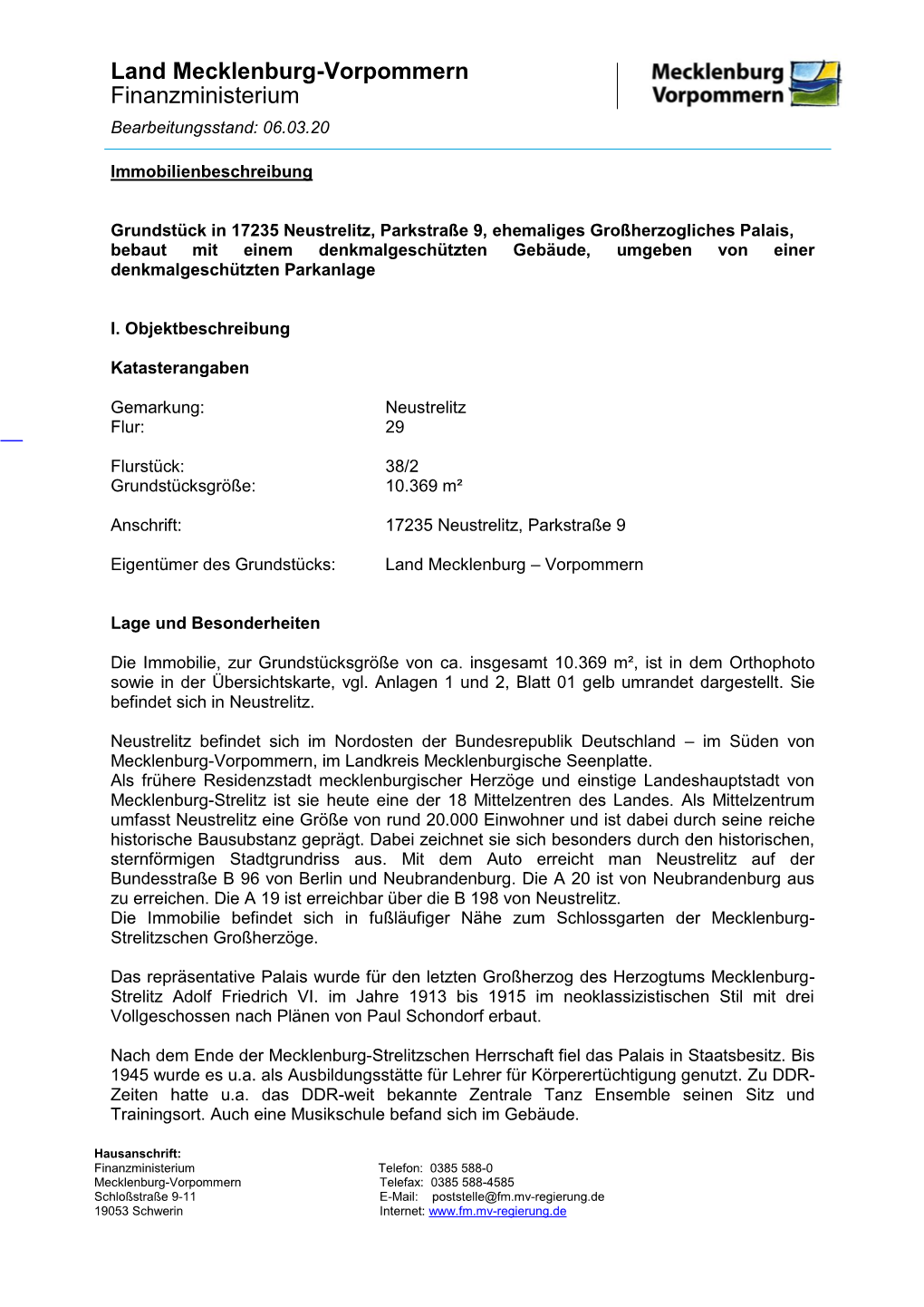 Land Mecklenburg-Vorpommern Finanzministerium Bearbeitungsstand: 06.03.20