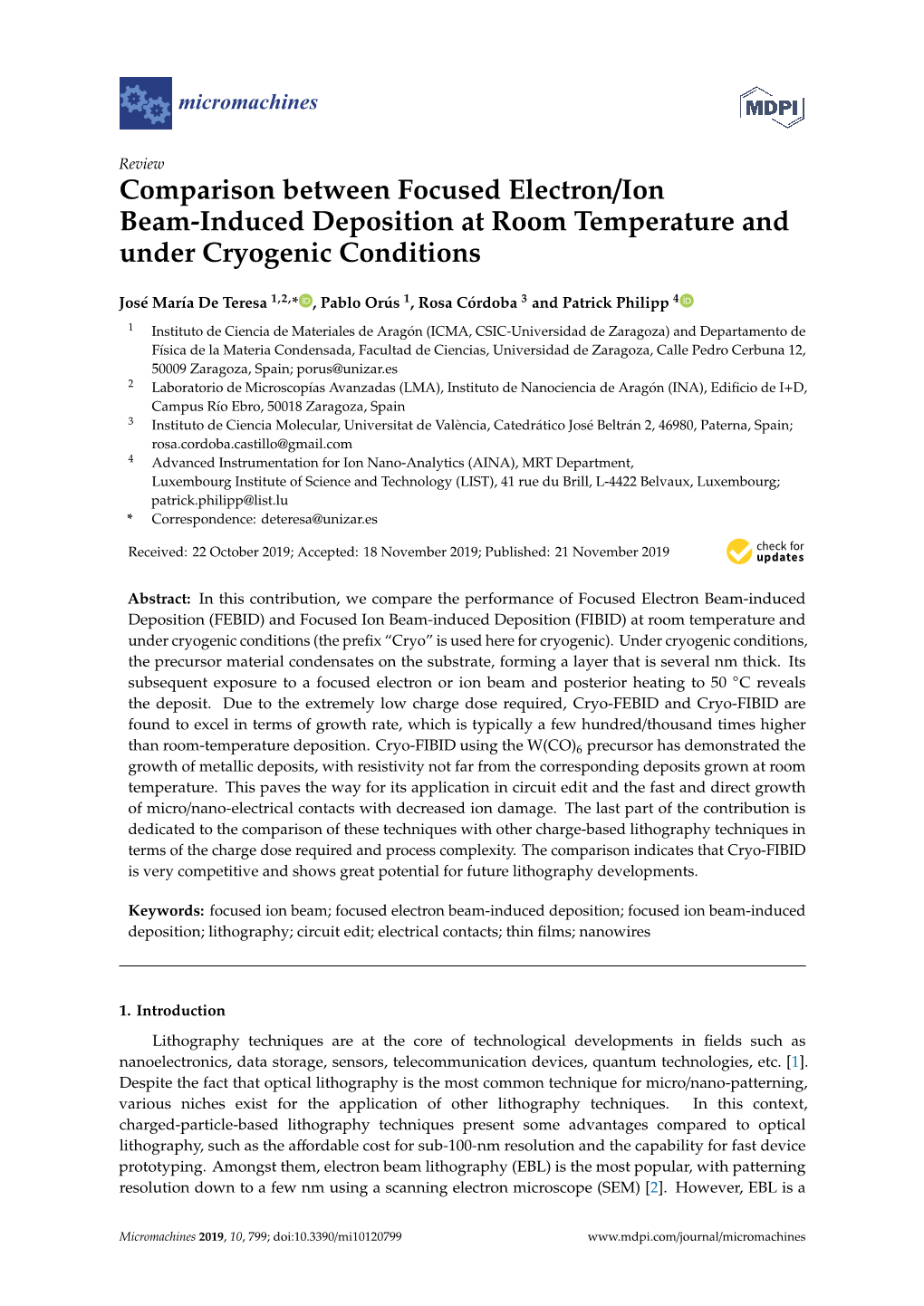 Comparison Between Focused Electron/Ion Beam-Induced Deposition at Room Temperature and Under Cryogenic Conditions