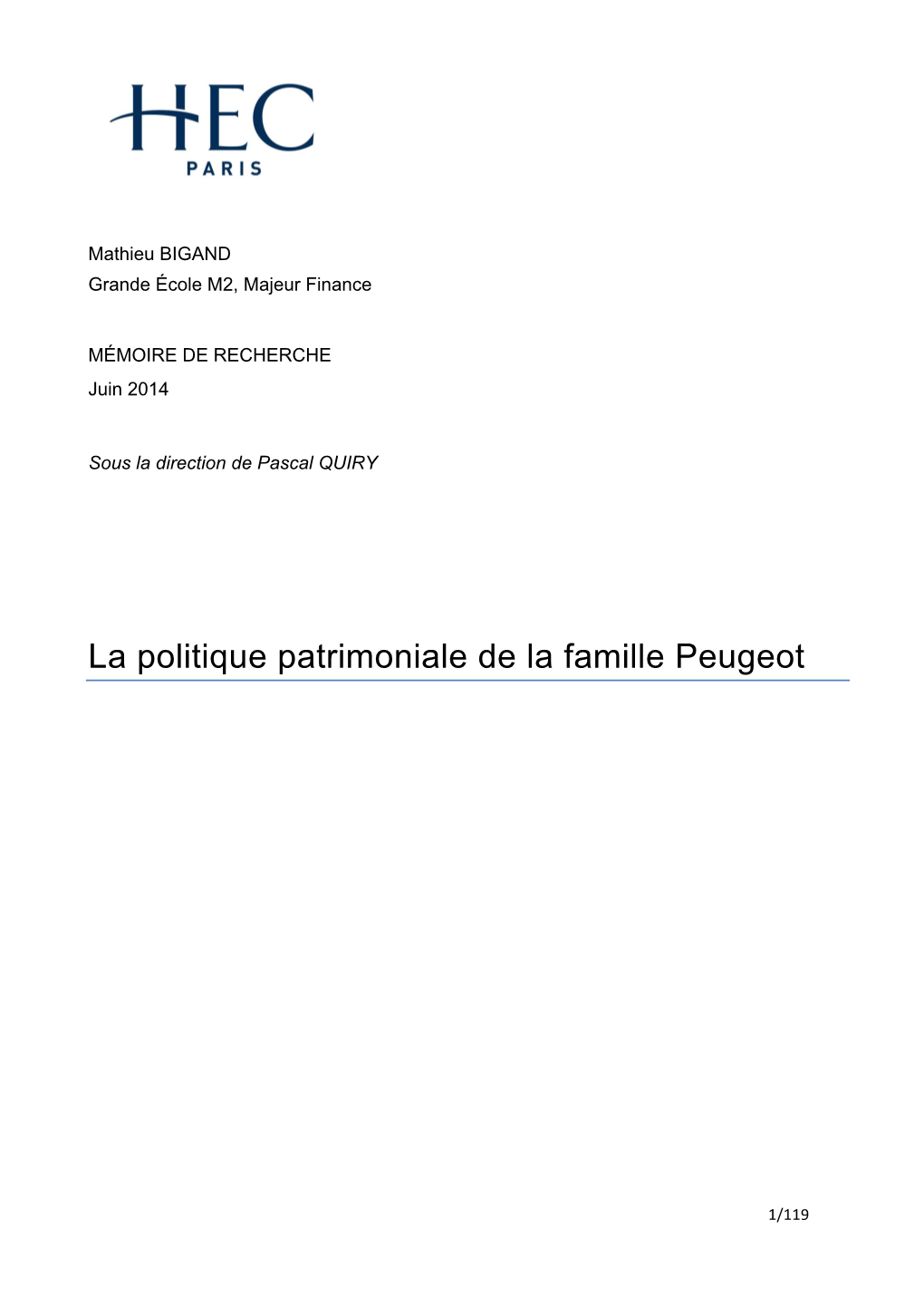 La Politique Patrimoniale De La Famille Peugeot