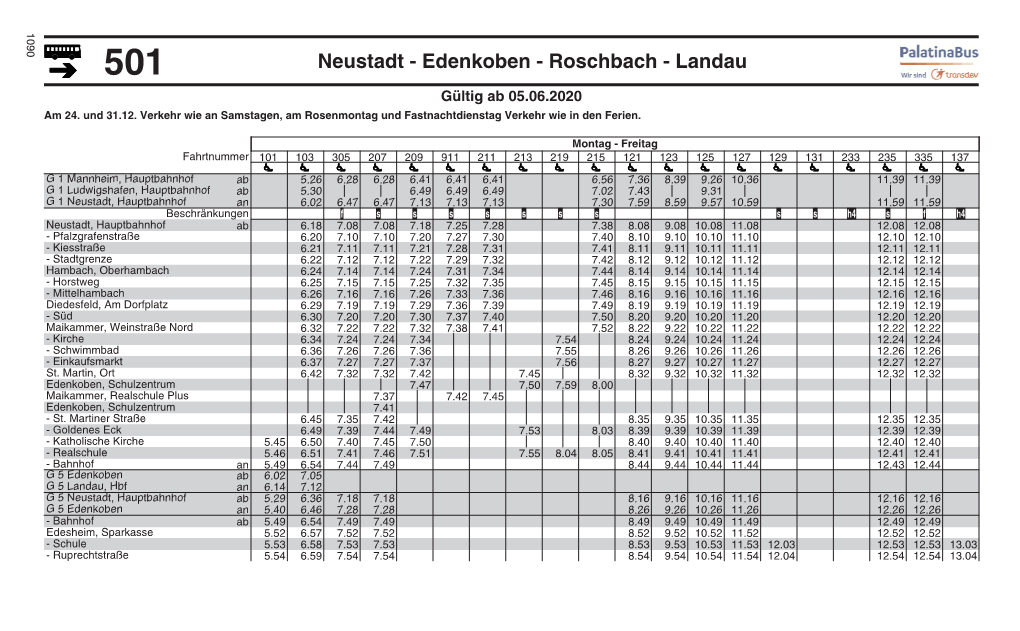 Neustadt - Edenkoben - Roschbach - Landau Gültig Ab 05.06.2020 Am 24