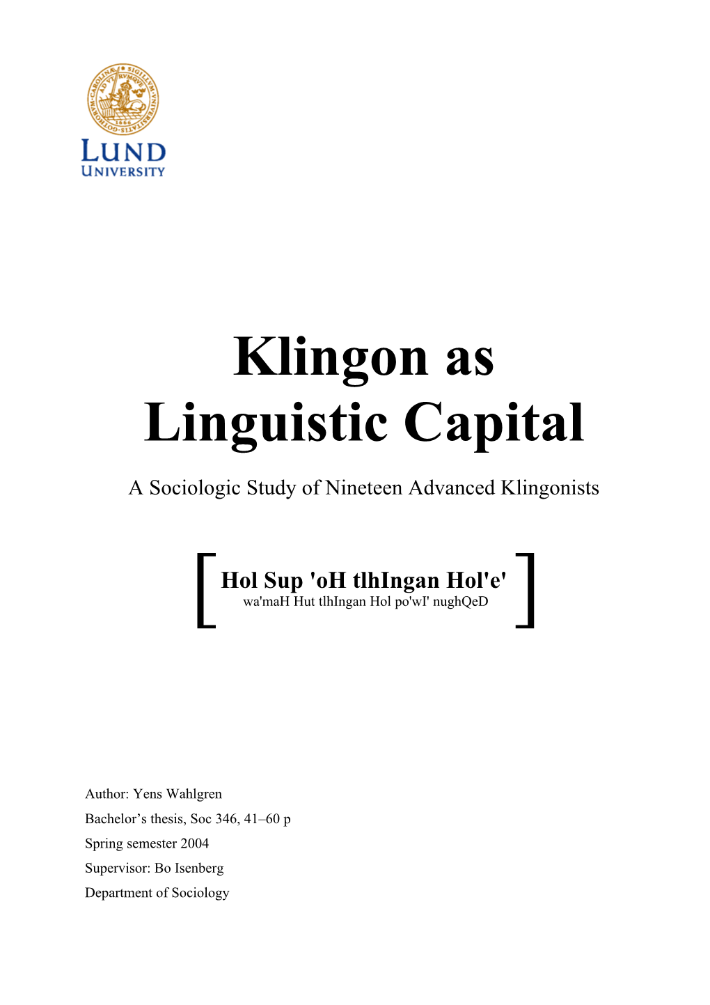 Klingon As Linguistic Capital