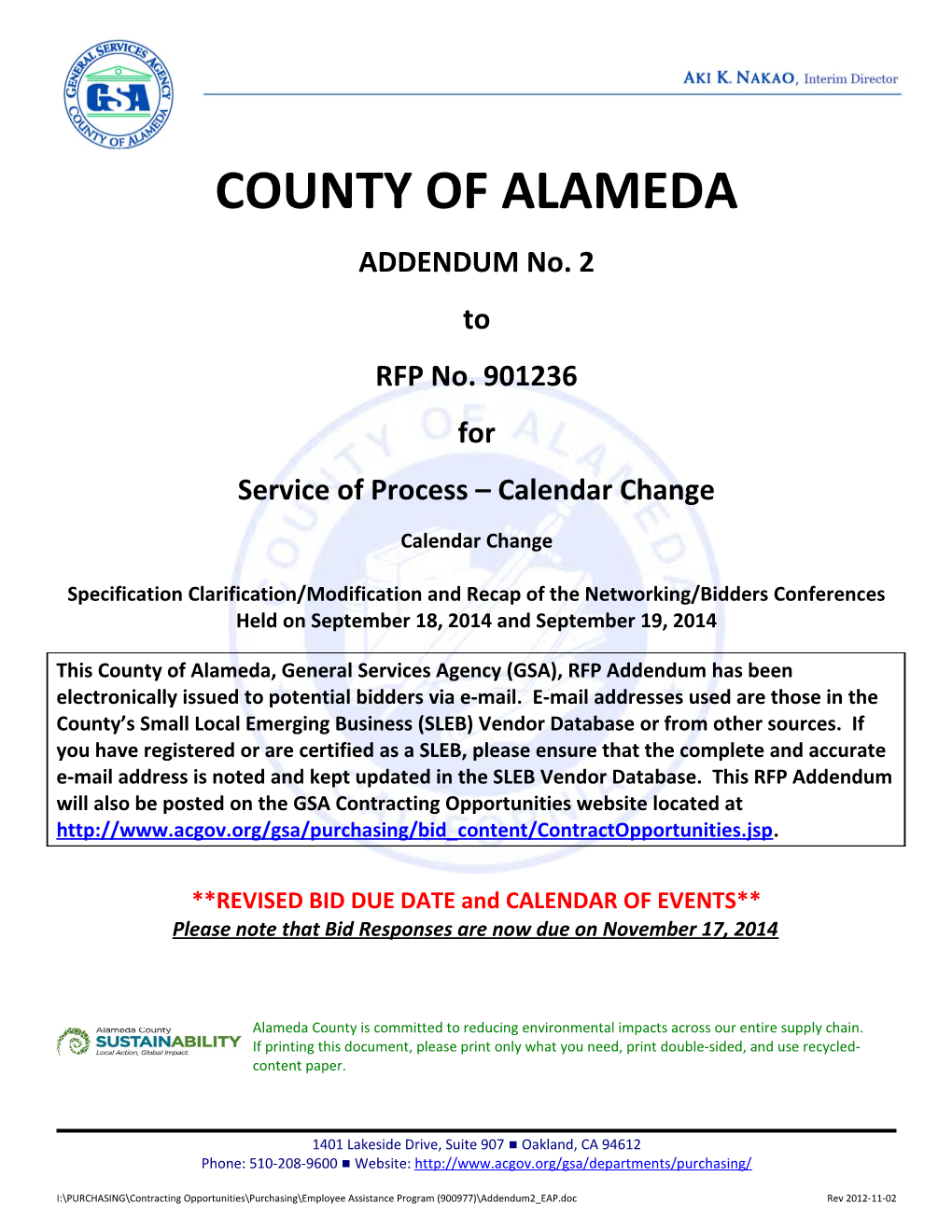 901236 Calendar Change Addendum 10-7-14