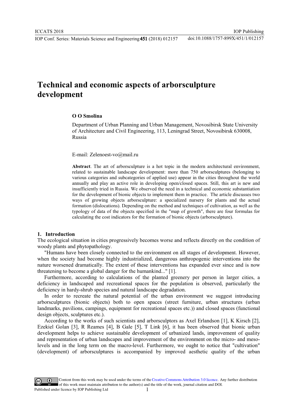 Technical and Economic Aspects of Arborsculpture Development