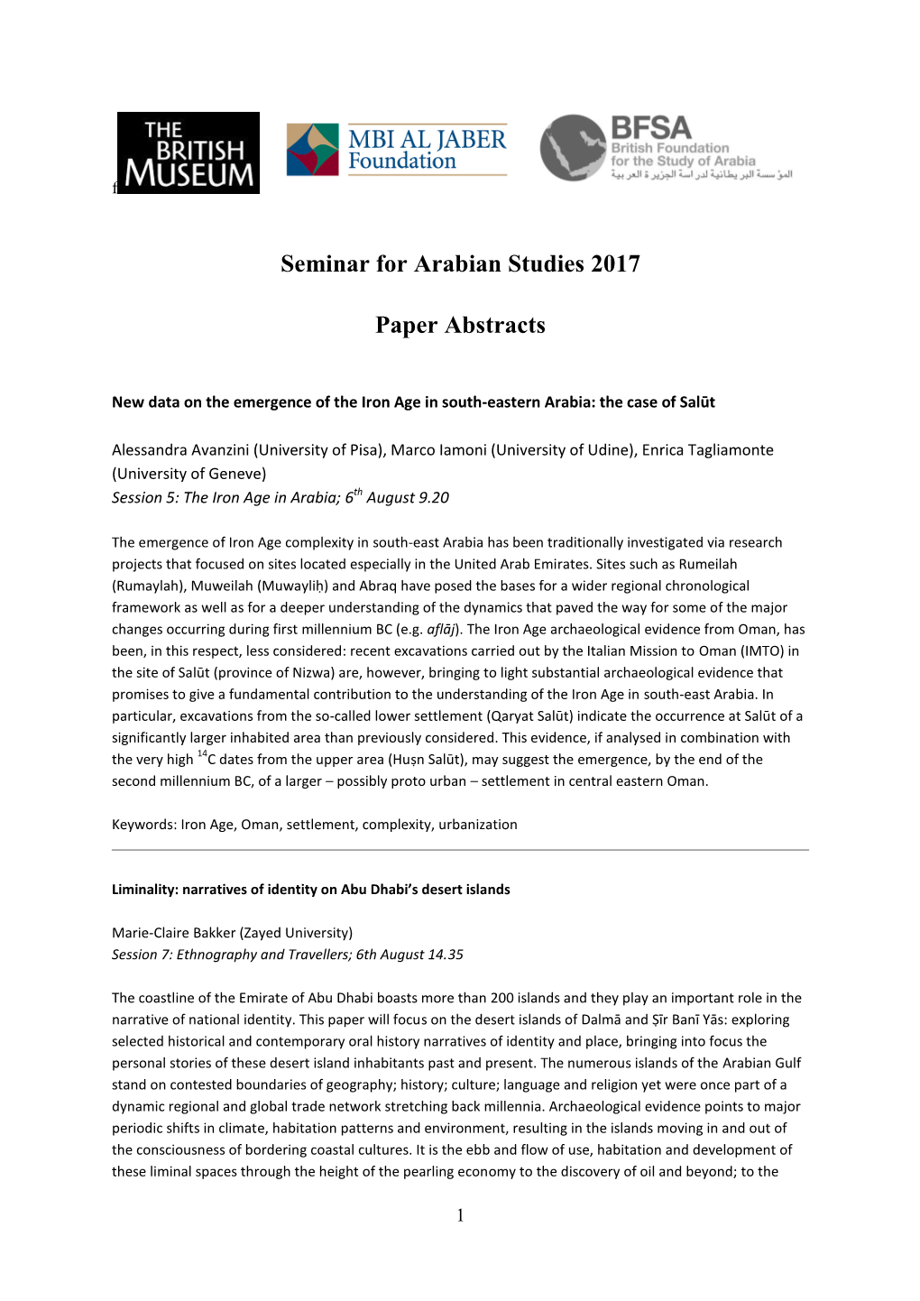 Seminar for Arabian Studies 2017 Paper Abstracts