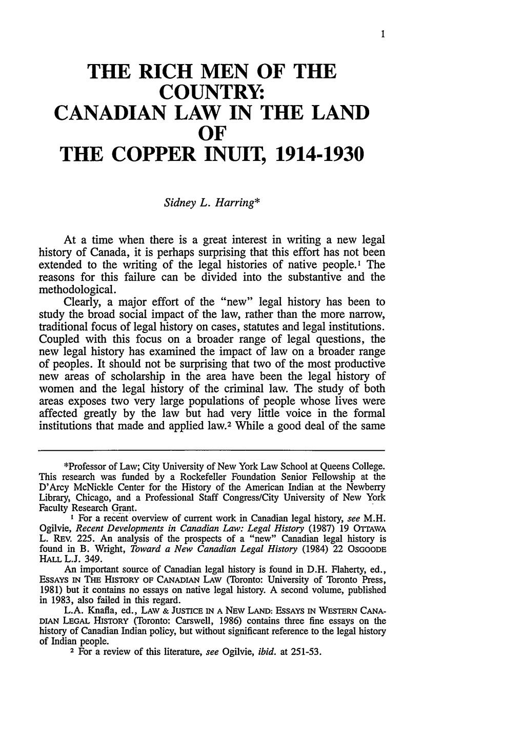 Canadian Law in the Land of the Copper Inuit, 1914-1930