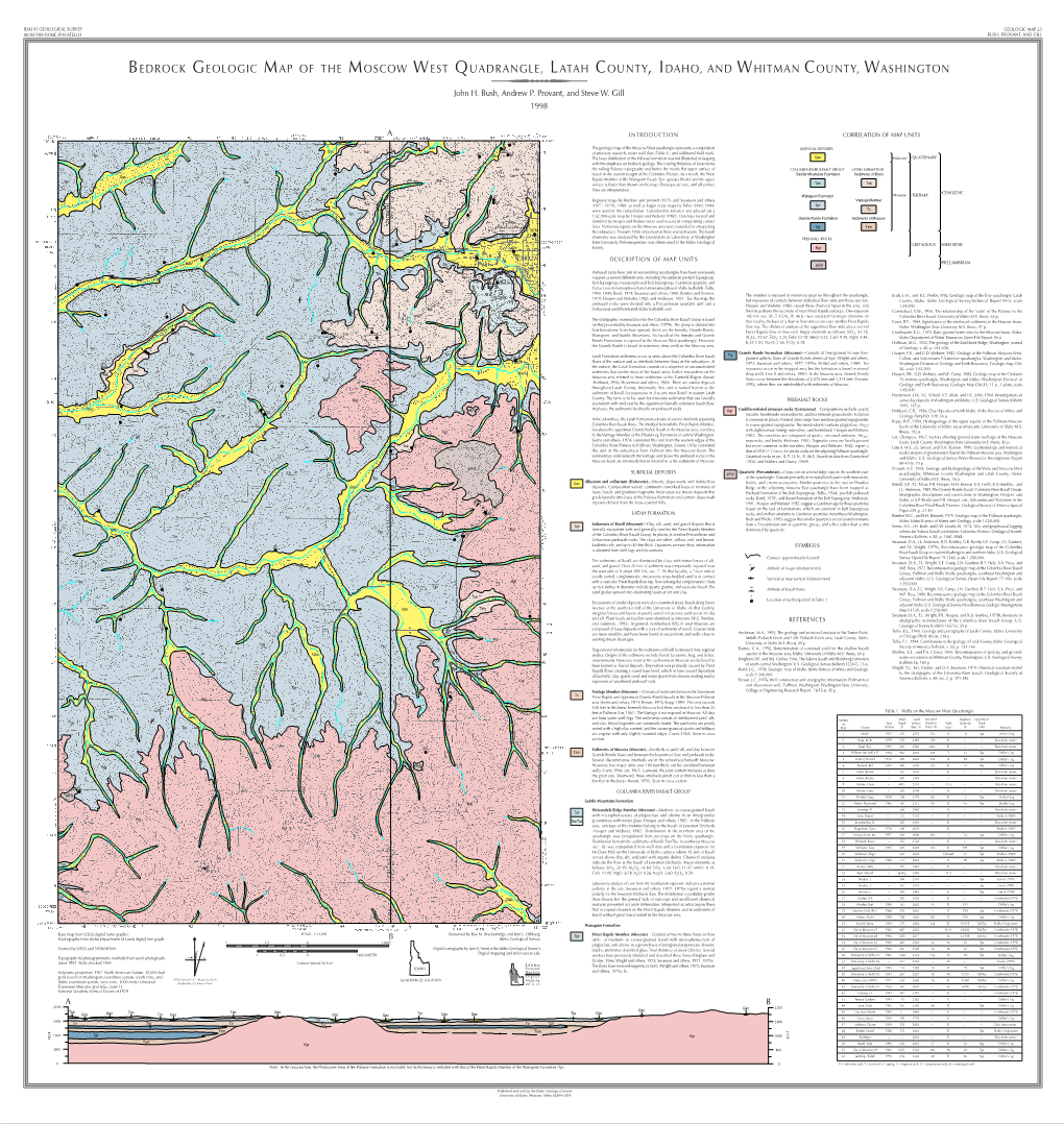 Bedrock Geologic Map of the Moscow West Quadrangle