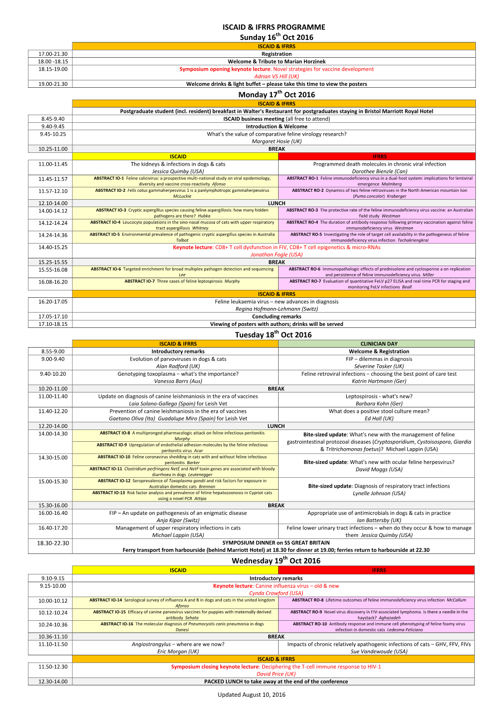 ISCAID & IFRRS PROGRAMME Sunday 16 Oct 2016 Monday 17