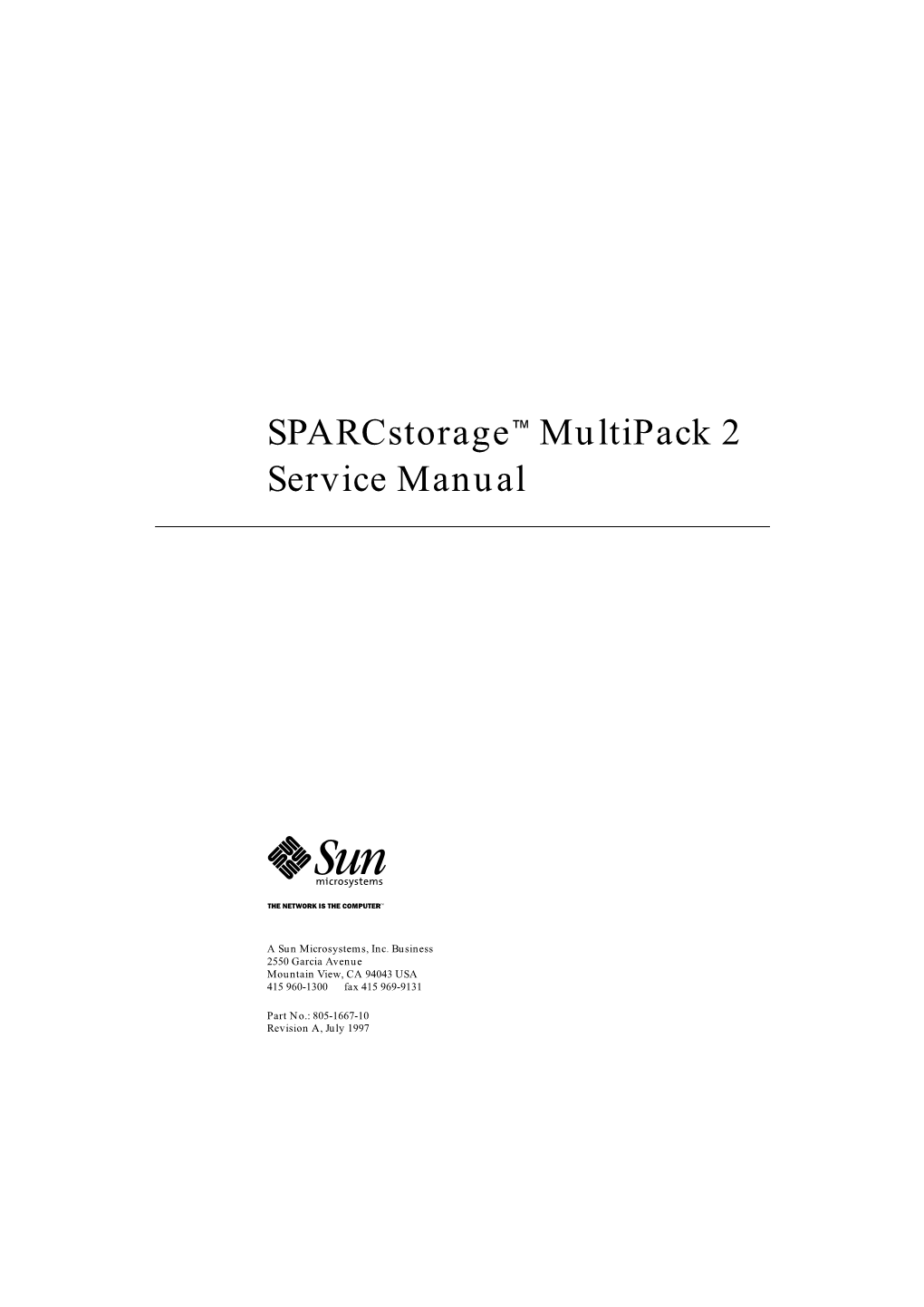 Sparcstorage™ Multipack 2 Service Manual