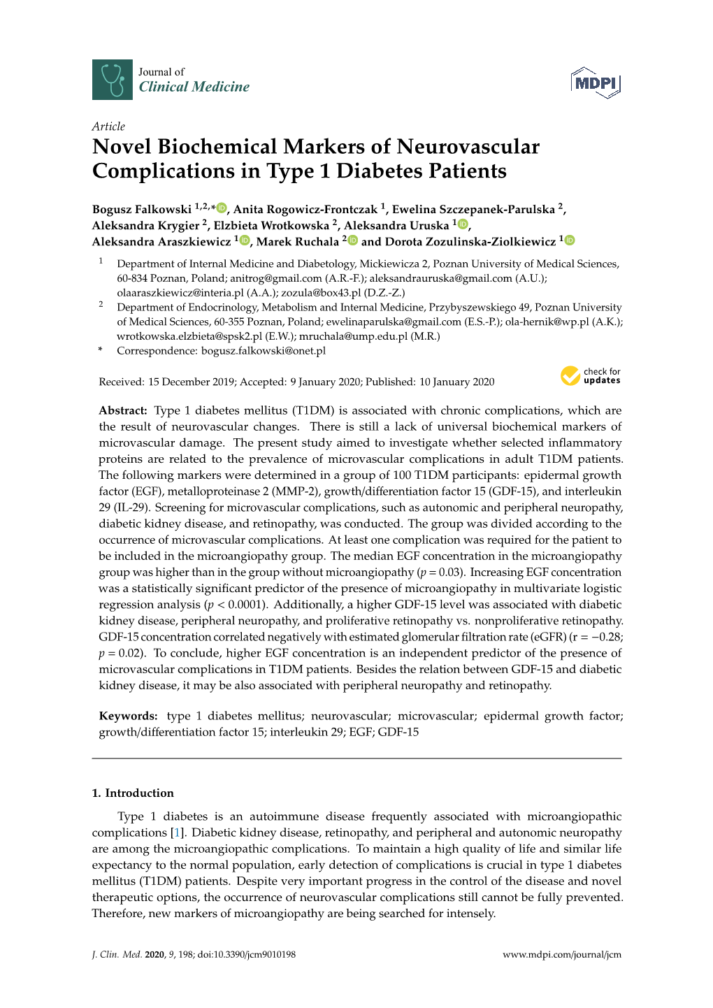 Novel Biochemical Markers of Neurovascular Complications in Type 1 Diabetes Patients