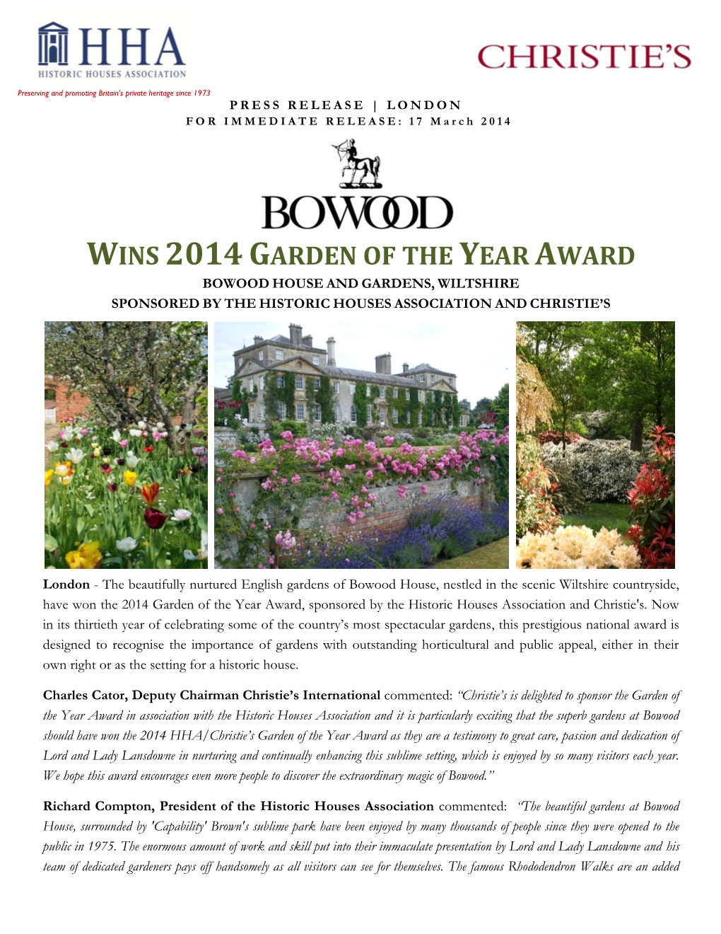 Wins 2014Garden of the Year Award