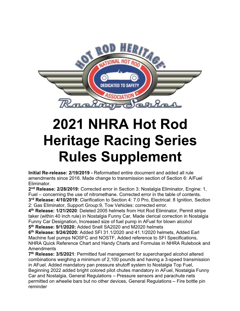 2021 Hot Rod Heritage Racing Series Rulebook Supplement