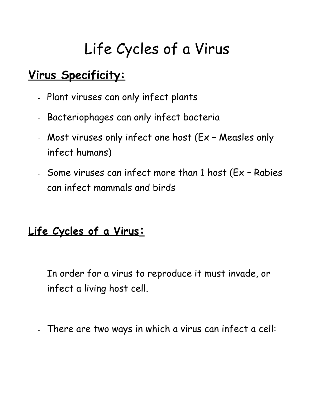 Virus Specificity