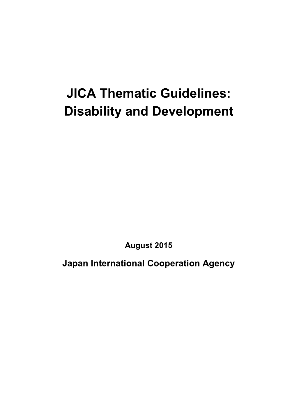 JICA Thematic Guidelines: Disability and Development