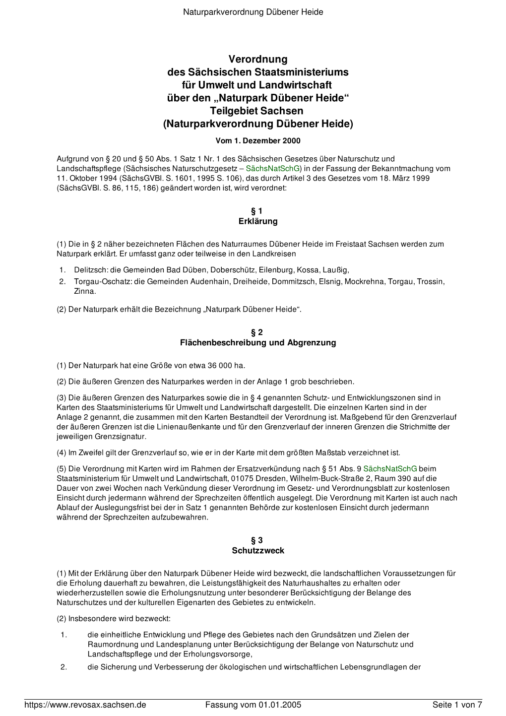 Naturpark Dübener Heide“ Teilgebiet Sachsen (Naturparkverordnung Dübener Heide) Vom 1