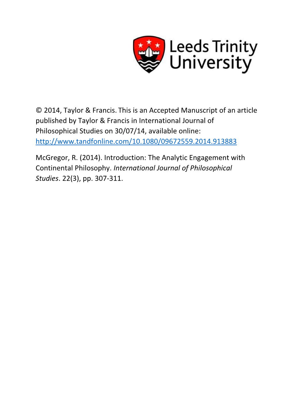 International Journal of Philosophical Studies on 30/07/14, Available Online