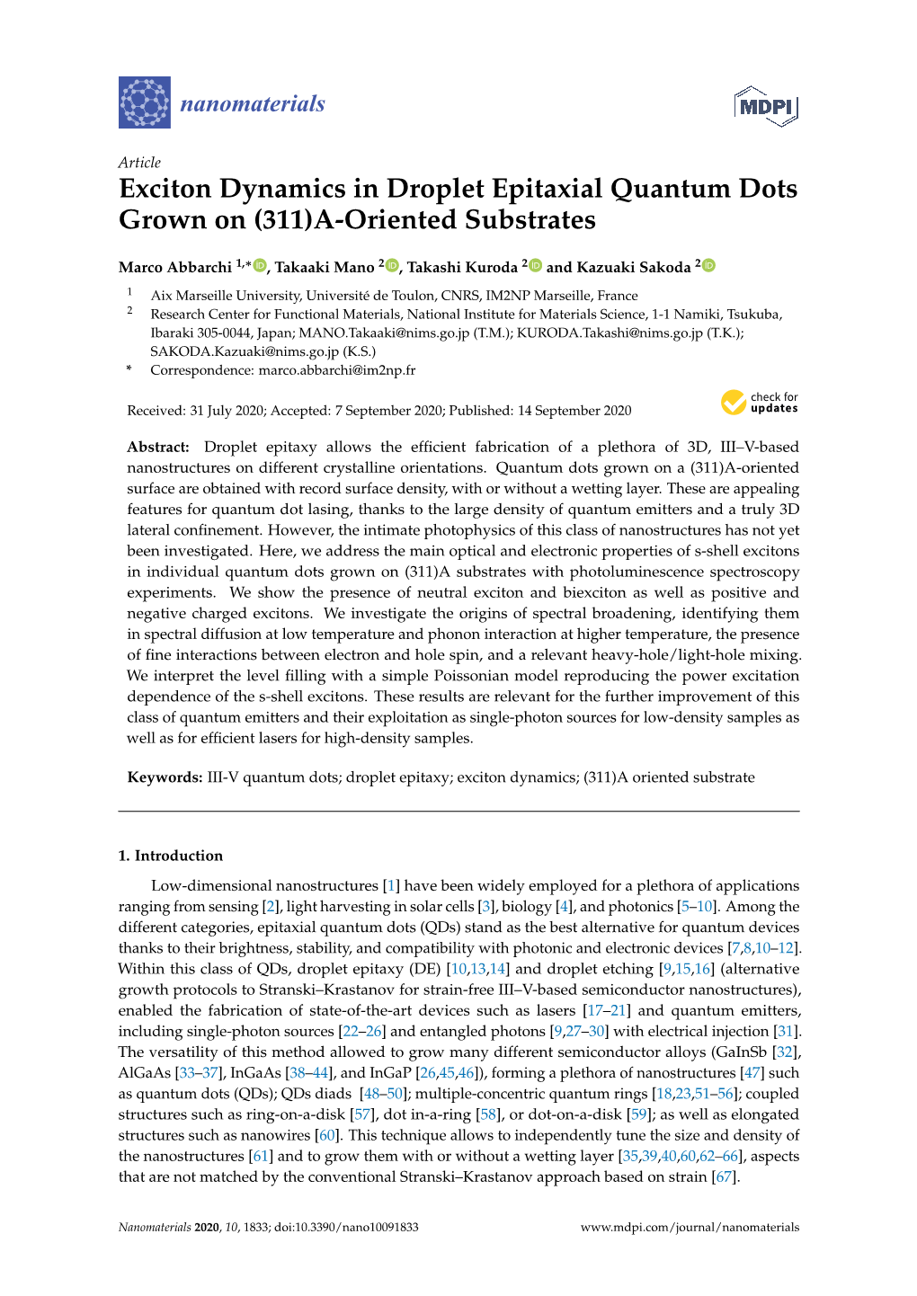 Exciton Dynamics in Droplet Epitaxial Quantum Dots Grown on (311)A-Oriented Substrates