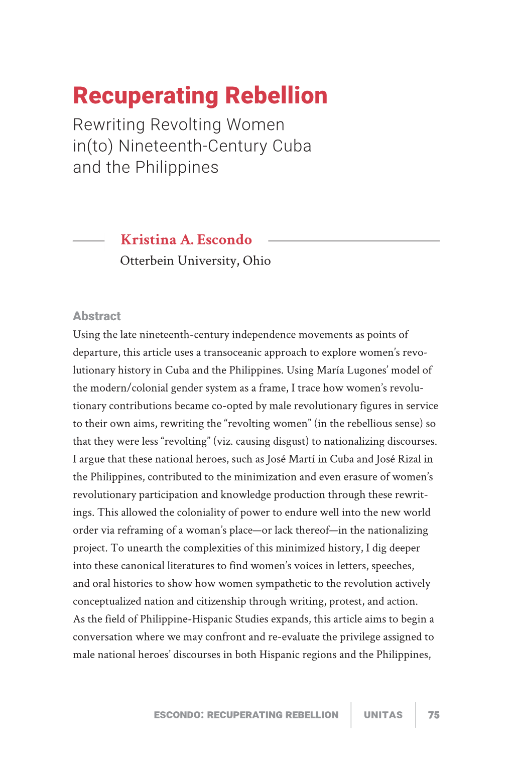 Recuperating Rebellion Rewriting Revolting Women In(To) Nineteenth-Century Cuba and the Philippines