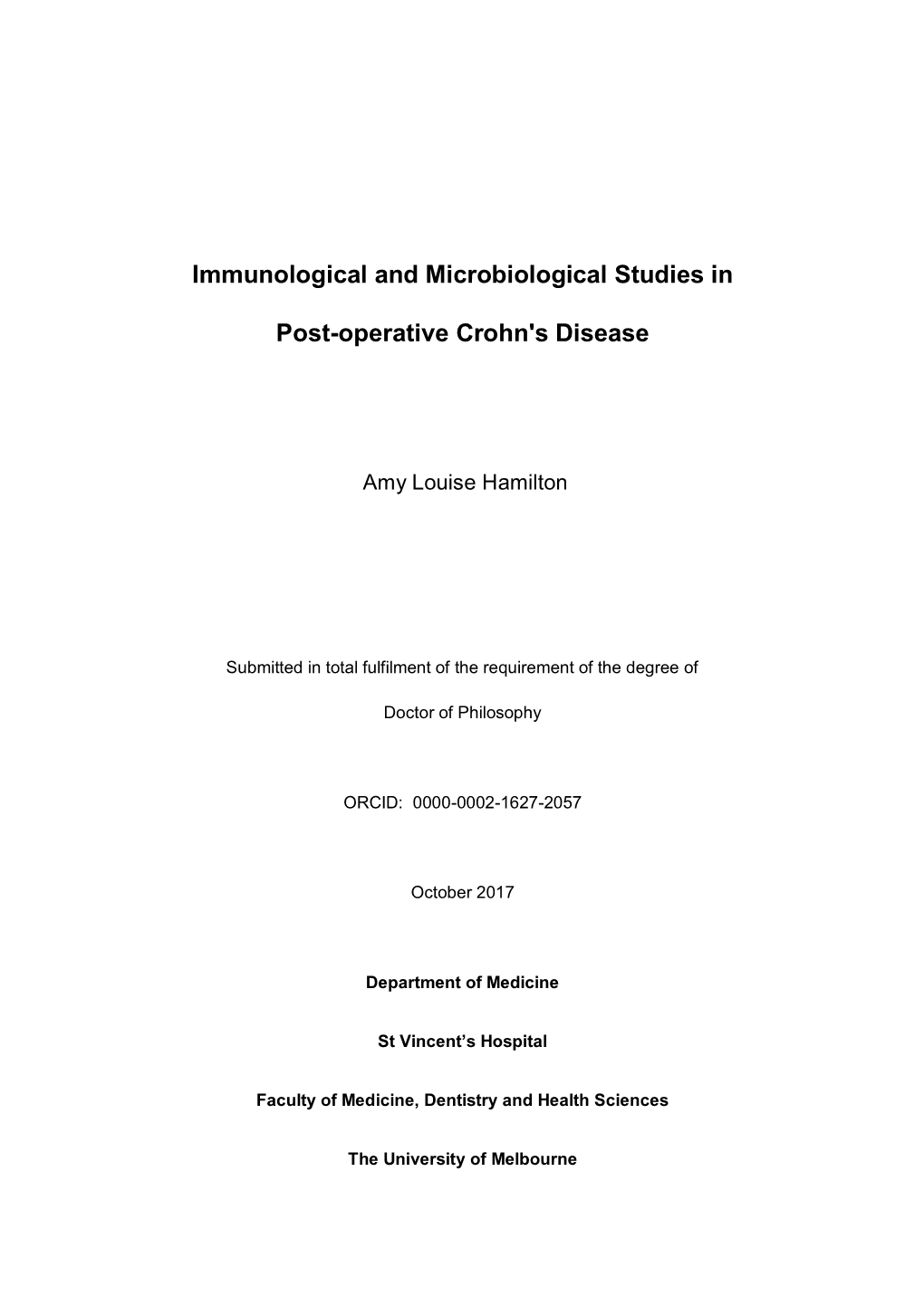 Immunological and Microbiological Studies in Post-Operative Crohn's Disease