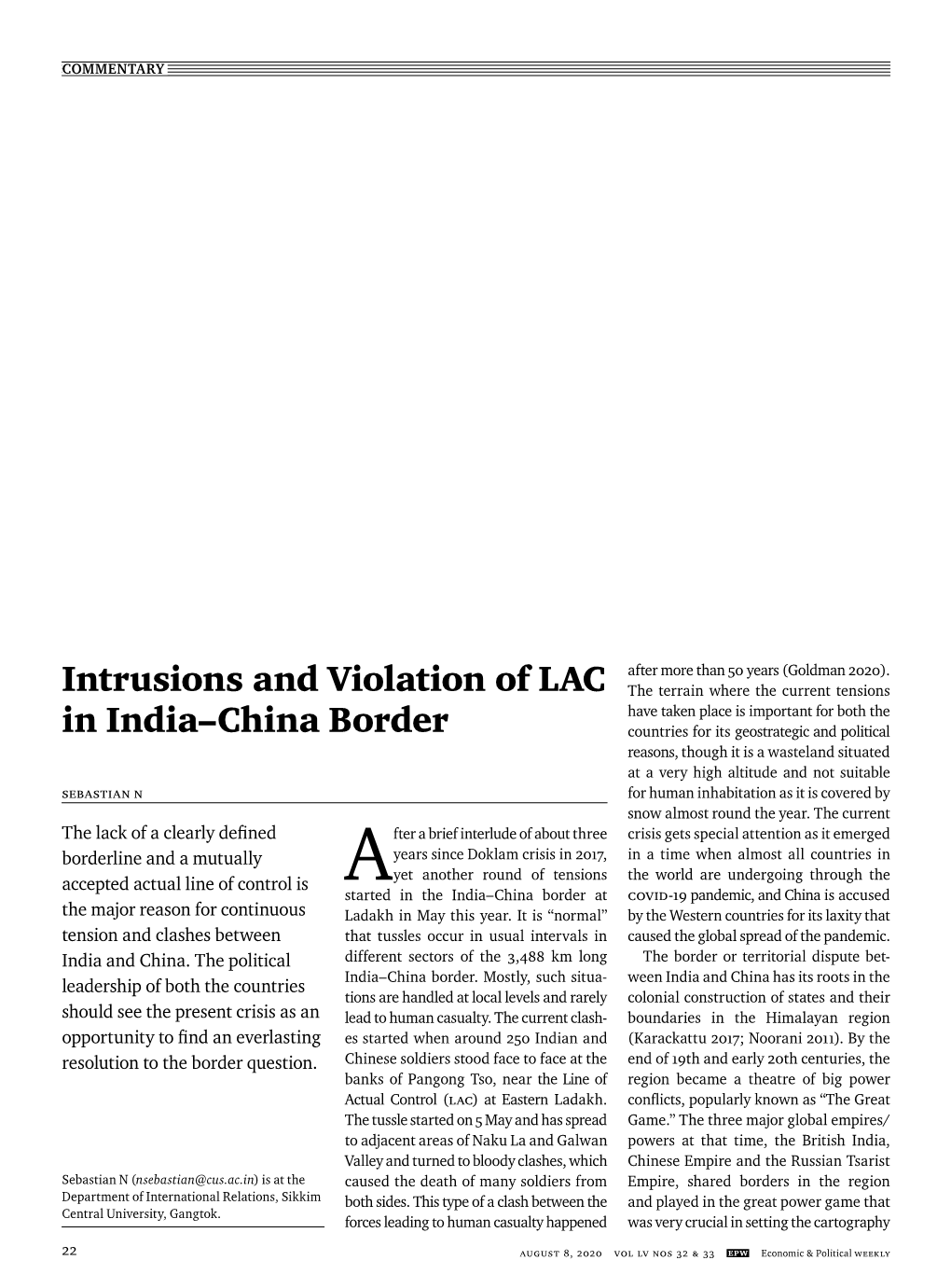 Intrusions and Violation of LAC in India–China Border