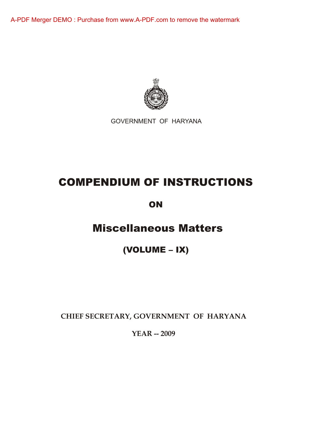 COMPENDIUM of INSTRUCTIONS Miscellaneous Matters